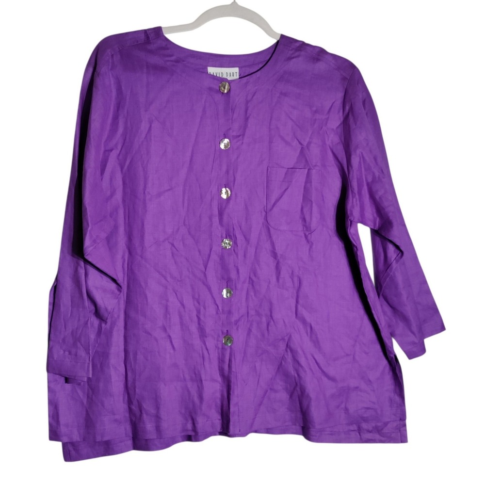 David Dart Woman Purple Linen Button Front Blouse Top 2X Made in USA C7168X